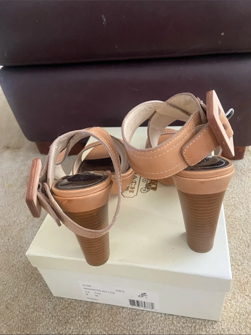 Coach Tan Leather Cross-Strap Ankle Buckle sandals